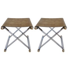 Pair of Neo- Classical Chrome & Brass Stools / Benches