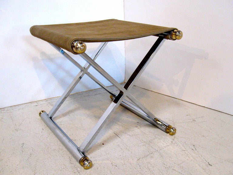 Pair of Neo- Classical Chrome & Brass Stools / Benches 2
