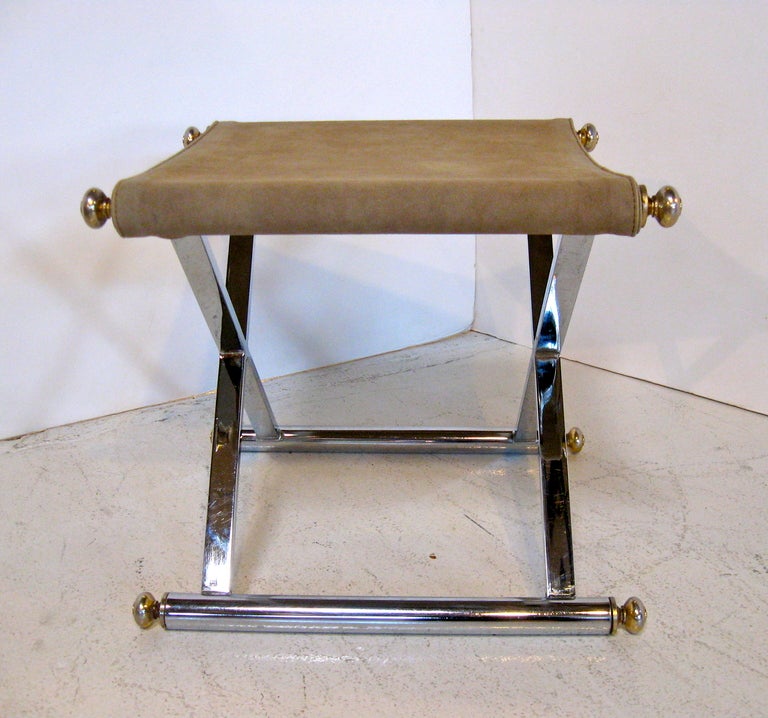 Pair of Neo- Classical Chrome & Brass Stools / Benches In Good Condition In St.amford, CT