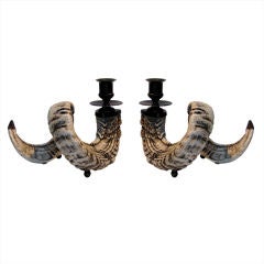 PAIR OF FAUX HORN CANDLESTICKS