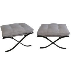 PAIR OF UPHOLSTERED IRON BENCHES / STOOLS