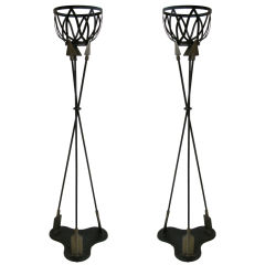 Vintage PAIR OF IRON STANDING PLANTERS / JARDINIERES