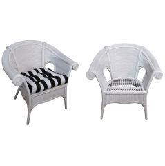 PAIR OF REEDED WOOD CHAIRS AND TABLE