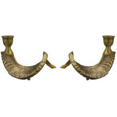 Vintage PAIR OF BRASS "HORN FORM" CANDLESTICKS