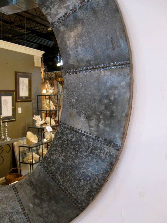 Large Round Zinc Framed Mirror In Good Condition In St.amford, CT