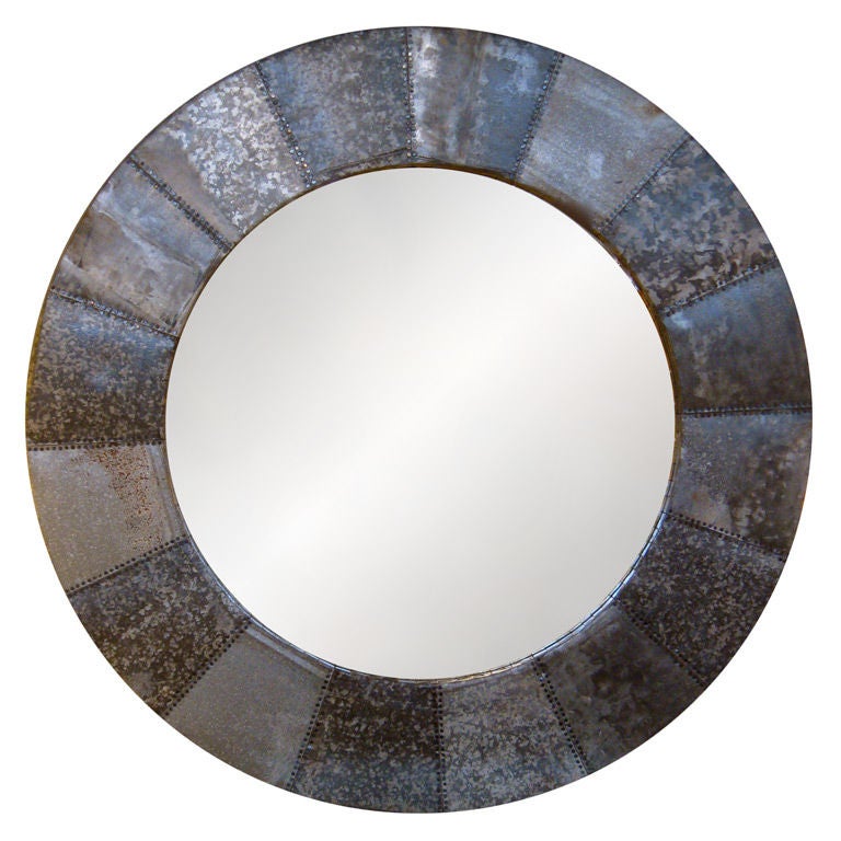 Large Round Zinc Framed Mirror