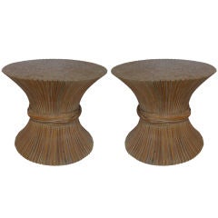 PAIR OF REEDED WOOD SIDE / END TABLES