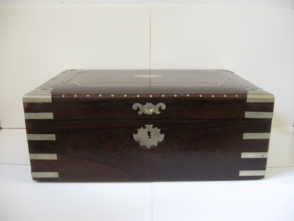ENGLISH ROSEWOOD BOX WITH SILVER TRIM