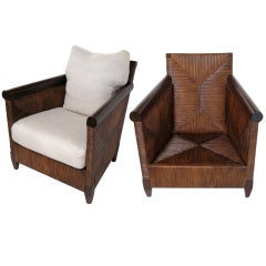PAIR OF REEDED WOOD ARMCHAIRS BY DONGHIA