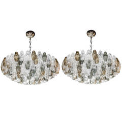 Pair of Spectacular Handblown Murano Glass Polyhedral Chandeliers by Venini