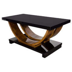 Art Deco Machine Age Cocktail Table in Ebonized Walnut with Maple Supports