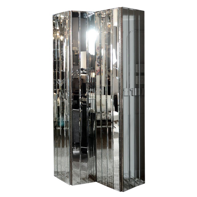 Ultra Chic Modernist Four Paneled Mirrored Screen