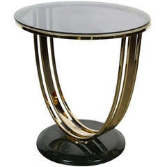 Modernist "U" Form Occasional Table With Brass Banding and Exotic Marble Base