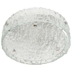 Mid-Century Modernist Circular Flush Mount Chandelier by Kaiser with Ice Glass