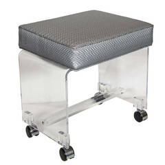 Mid-Century Modernist Waterfall Lucite Stool in Platinum Metallic Textured Woven 12