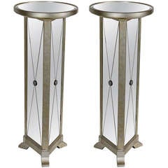 Pair of Antique Beveled Mirror and Silver Leaf Pedestals
