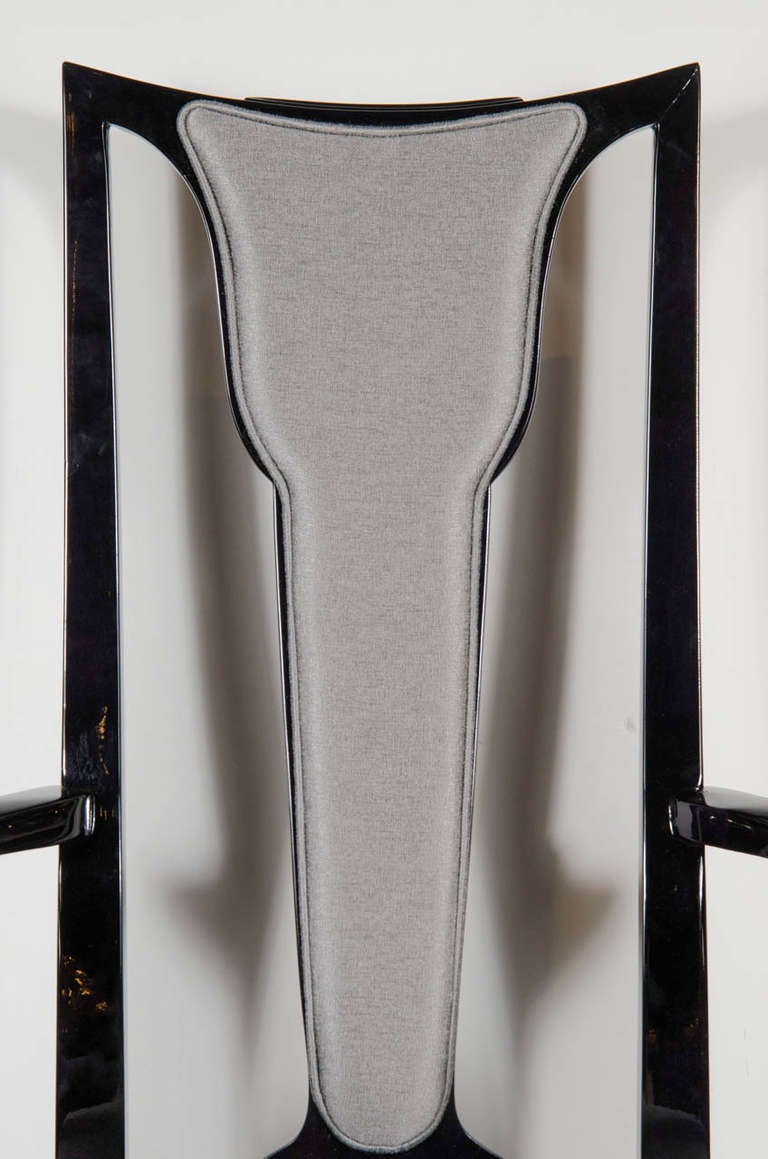 Set of Six Mid-Century Dining Chairs in Platinum Upholstery and Ebonized Walnut 1