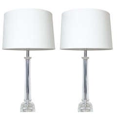 Vintage Pair of 1940s Timeless Hollywood Crystal Column Lamps