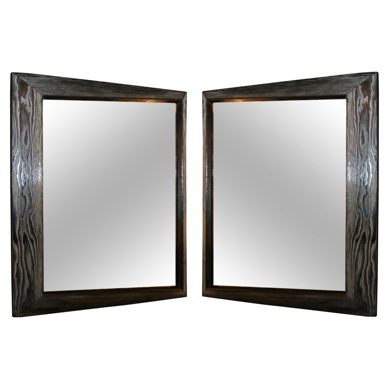 Ultra-Chic Pair of Mid-Century Modernist Silver Cerused Oak Mirrors