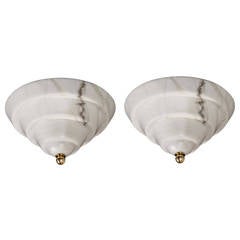 Elegant Art Deco 4-Tiered Alabaster Flush Mount with Brass Fittings