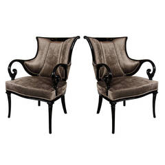 Pair of Elegant Scroll-Form Neoclassical Chairs by Grosfeld House