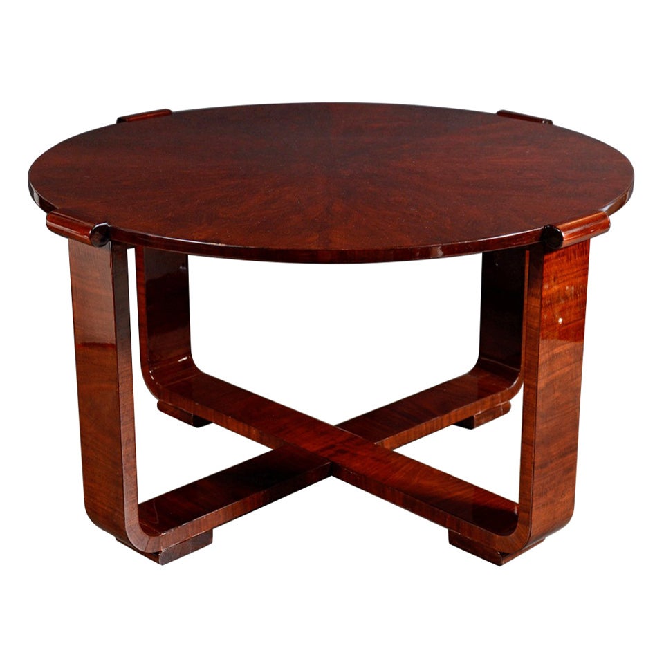 Art Deco Cocktail or Gueridon Table in Bookmatched Exotic Burled Walnut