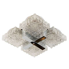 Mid-Century Modernist Shattered Ice Glass Flush Mount Chandelier by Kalmar