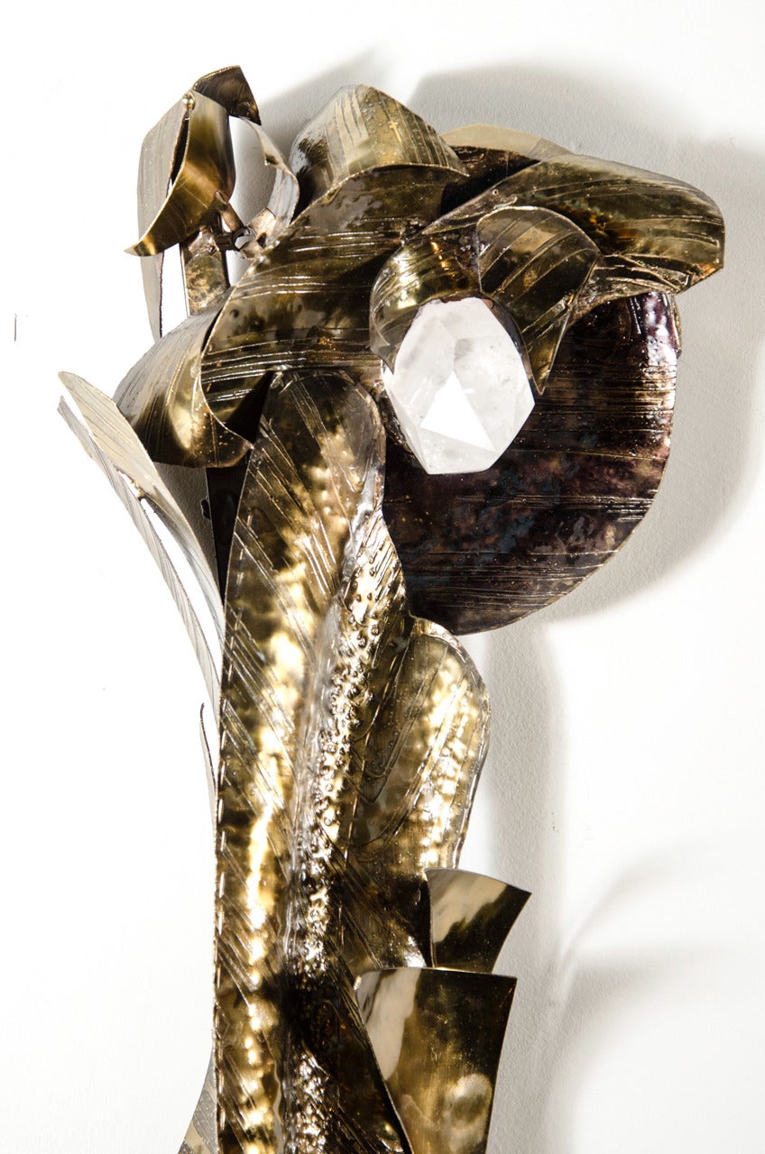Mid-Century Modern Mid Century Patinated Bronze & Rock Crystal Wall Sculpture by Marc D'Haenens