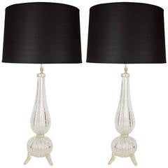 Pair of Hand-Blown Murano Glass 'Avventurina' Table Lamps by Barovier and Toso
