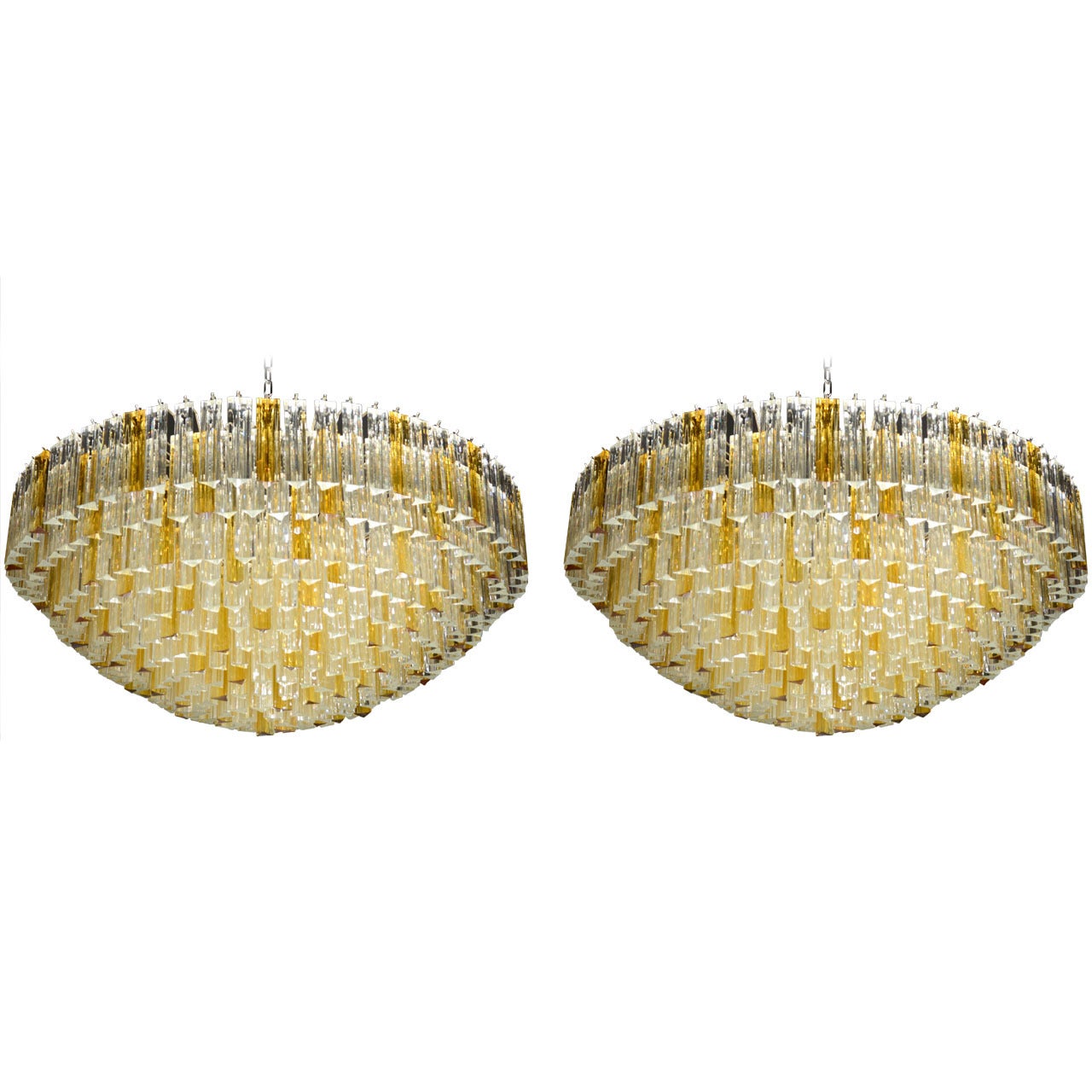 Spectacular Clear and Amber Murano Glass Tridre Prism Chandelier