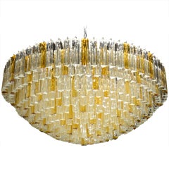 Spectacular Clear and Amber Murano Glass Tridre Prism Chandelier