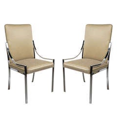 Pair of Sculptural Modernist Chrome Dining Chairs