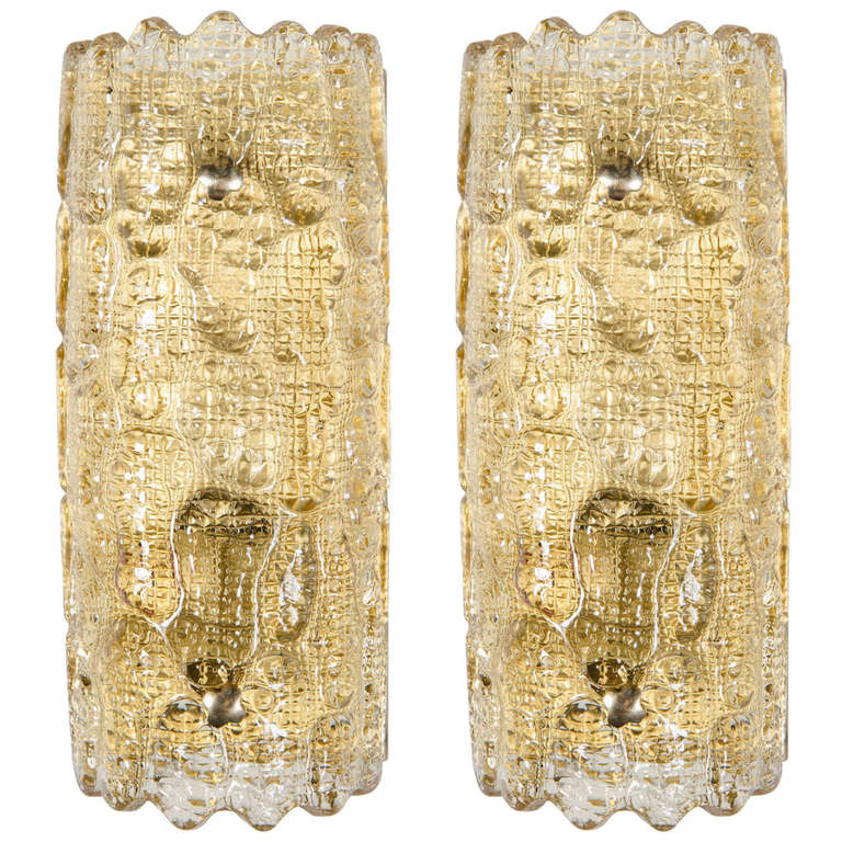 Pair of Mid-Century Modernist Hand Blown Glass Sconces by Orrefors