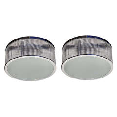 Pair of Art Deco Streamlined Glass Rod Flush Mount Chandeliers