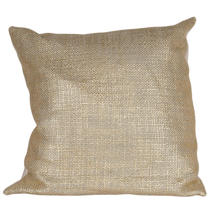 Custom Textured Woven Gold Metallic and Linen Pillows For Sale at 1stdibs