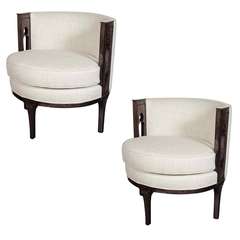 Pair of Mid-Century Modernist Barrel Chairs with Stylized Geometric Detailing