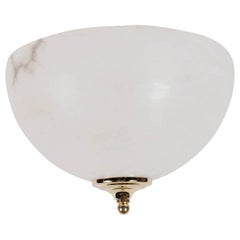 Art Deco Style Alabaster Flush Mount Chandelier with Brass Fittings