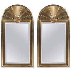 Pair of Mid-Centuy Modernist Arch Form Mirrors in Brushed Brass by Mastercraft 11