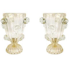 Exquisite Pair of Art Deco Murano Venetian Glass Up-Lights with 24K Gold Flecks