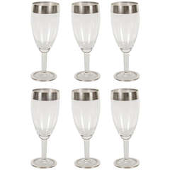 Glamourous 1940s Set of 8 Sterling and Glass Champagne Flutes by Dorothy Thorpe