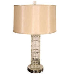 Modernist Cross Hatched Cut Crystal Lamp