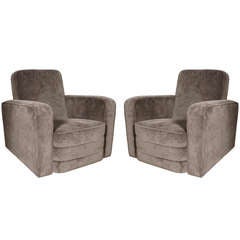 Pair of Luxe Art Deco Streamline Club Chairs