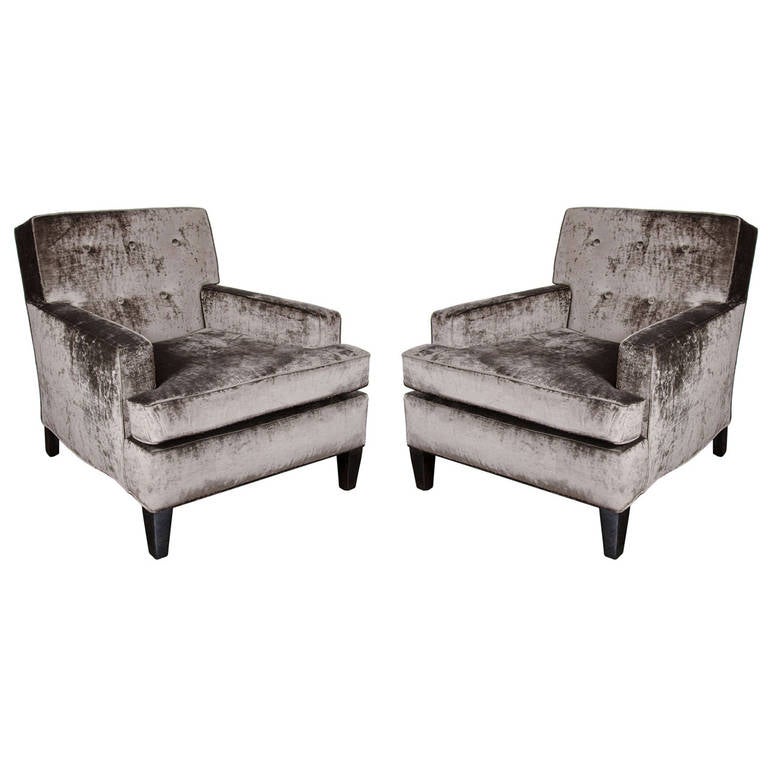 Pair of Lux Midcentury Club Chairs in Smoked Pewter Velvet
