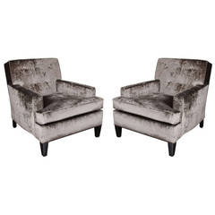 Vintage Pair of Lux Midcentury Club Chairs in Smoked Pewter Velvet