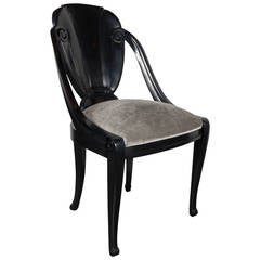 Art Deco Vanity Chair in the Manner of Ruhlmann in Ebonized Walnut