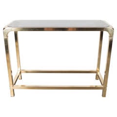 Mid-Century Modernist Cubist Form Brass & Smoked Glass Console Table