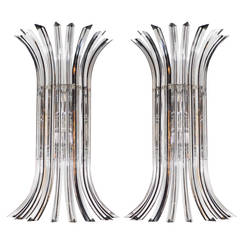 Mid-Century Modernist Handblown Murano Clear and Black Glass Camer Sconces 5