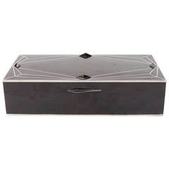 Exquisite Black Tab Shell Box with Silvered Inlay with Art Deco Diamond Design 12