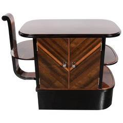 Streamlined Art Deco End Table or Dry Bar Cabinet in Book-Matched Exotic Walnut 12