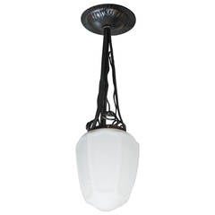 Art Deco Globe Pendant in the Manner of Edgar Brandt with Hand Wrought Iron 2